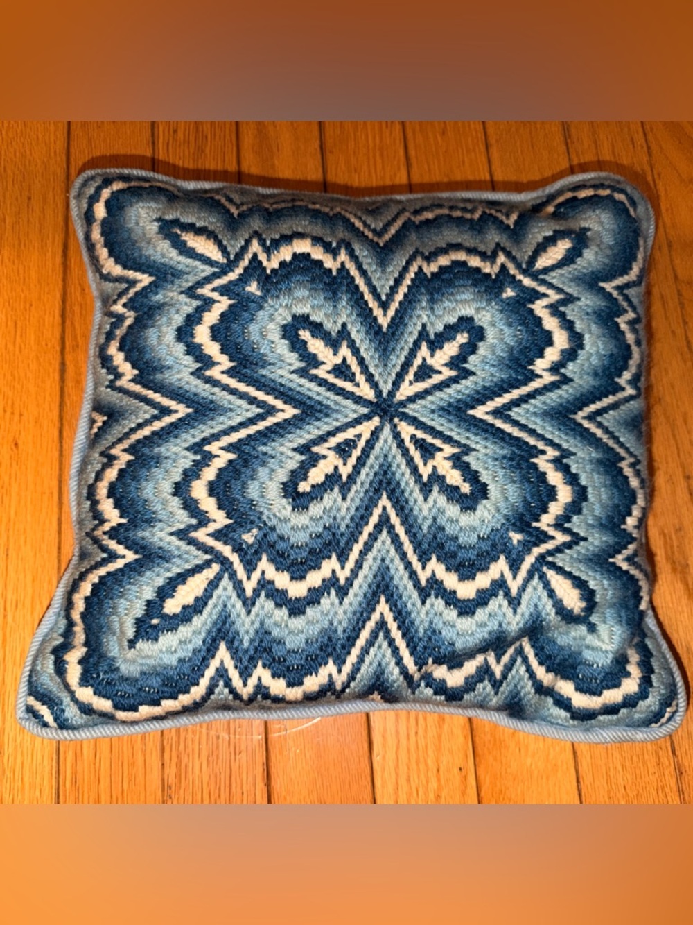 Handmade Pillow 12 x13 blue pattern Grandmacore Vintage 50s 60s